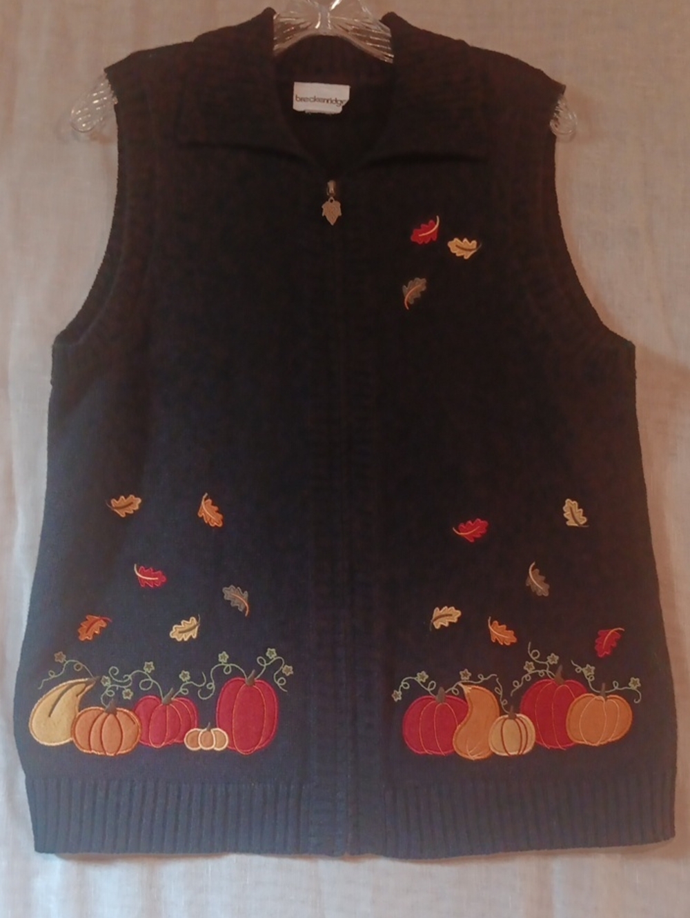Vintage Breckenridge Zip Up Fall Pumpkins Embroidered Sweater. Size Medium?-Read